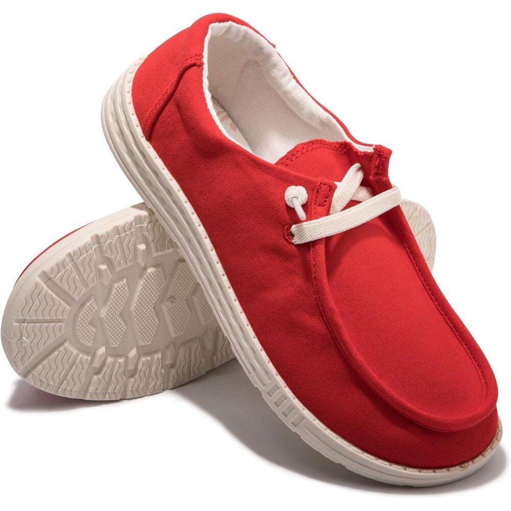 Women's V-Red Fashion Casual Walking Canvas Low Top Flats  Sneakers Shoes - Picture 4 of 5